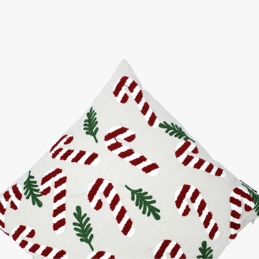 Funda de coj&iacute;n bastones de caramelo con acebo 45x45cm
