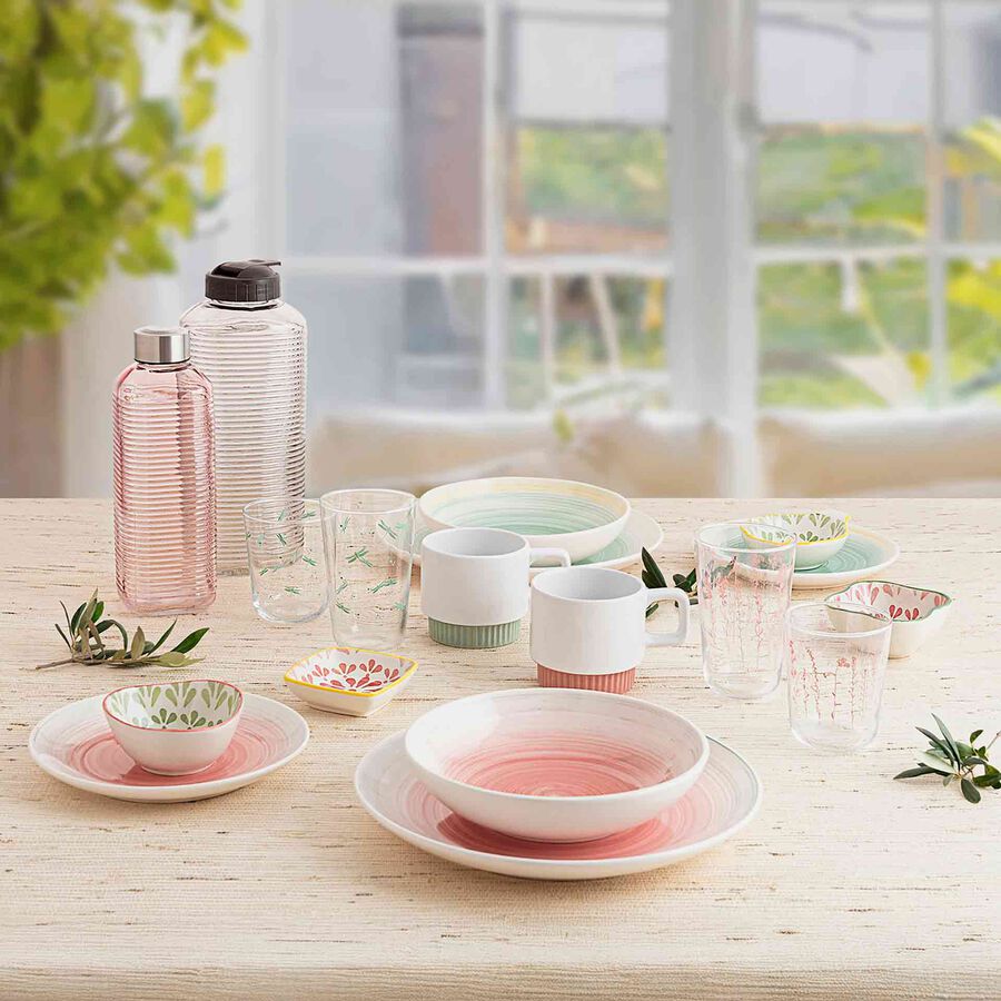 Vaso de vidrio transparente con flores rosas  Suede 31cl