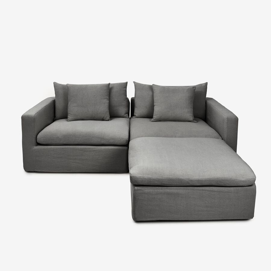 Set de sof&aacute; de 3 plazas de lino con puf gris Aiden 220x110x80cm Clau&Chloe