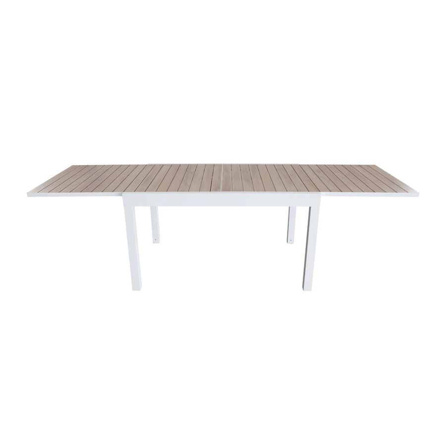 Mesa de jardín extensible de aluminio blanco con efecto madera Albir 135/270x90x76cm