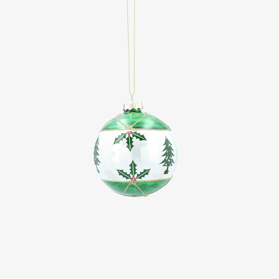 Bola de Navidad blanca y verde de cristal &Oslash;8cm