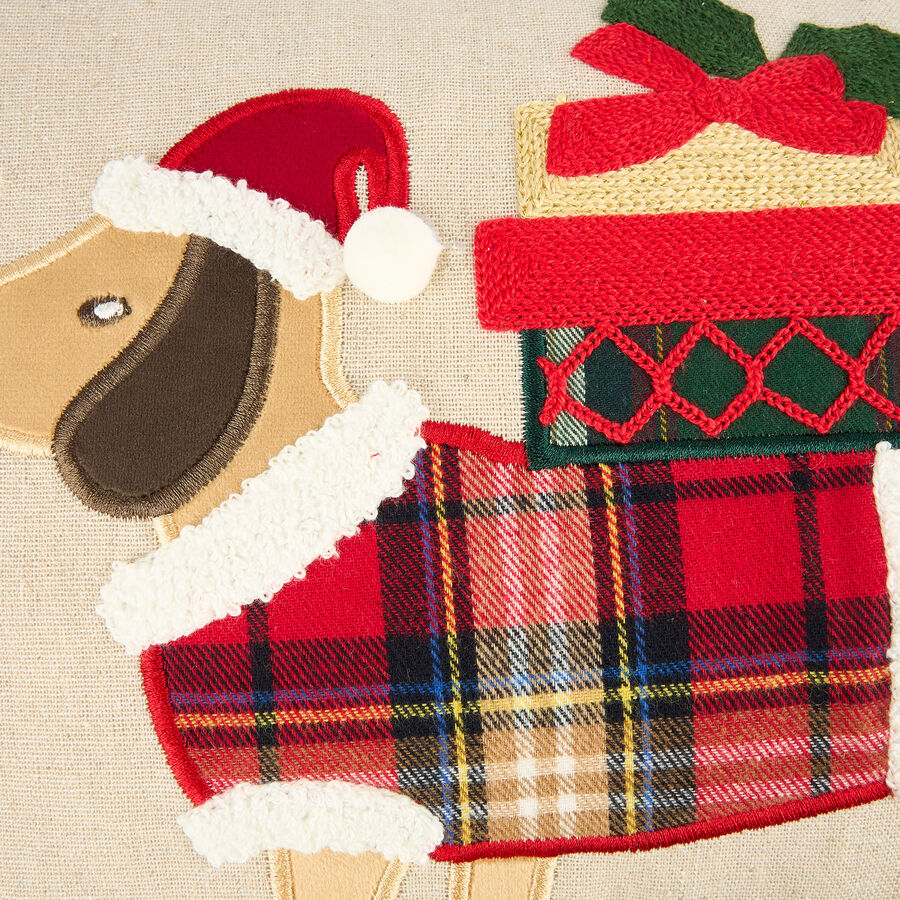 Funda de cojín Perro con jersey de tartán 30x45cm