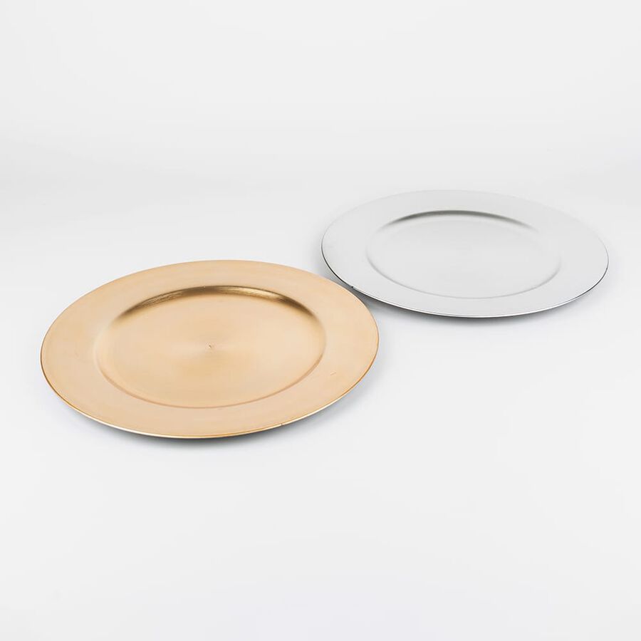 Bajo plato de pl&aacute;stico plateado &Oslash;33cm