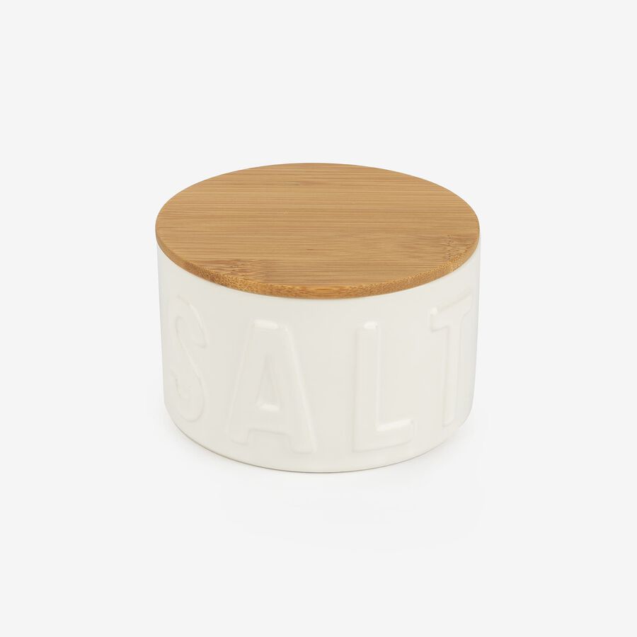 Salero de cerámica y bambú Ø11x7cm