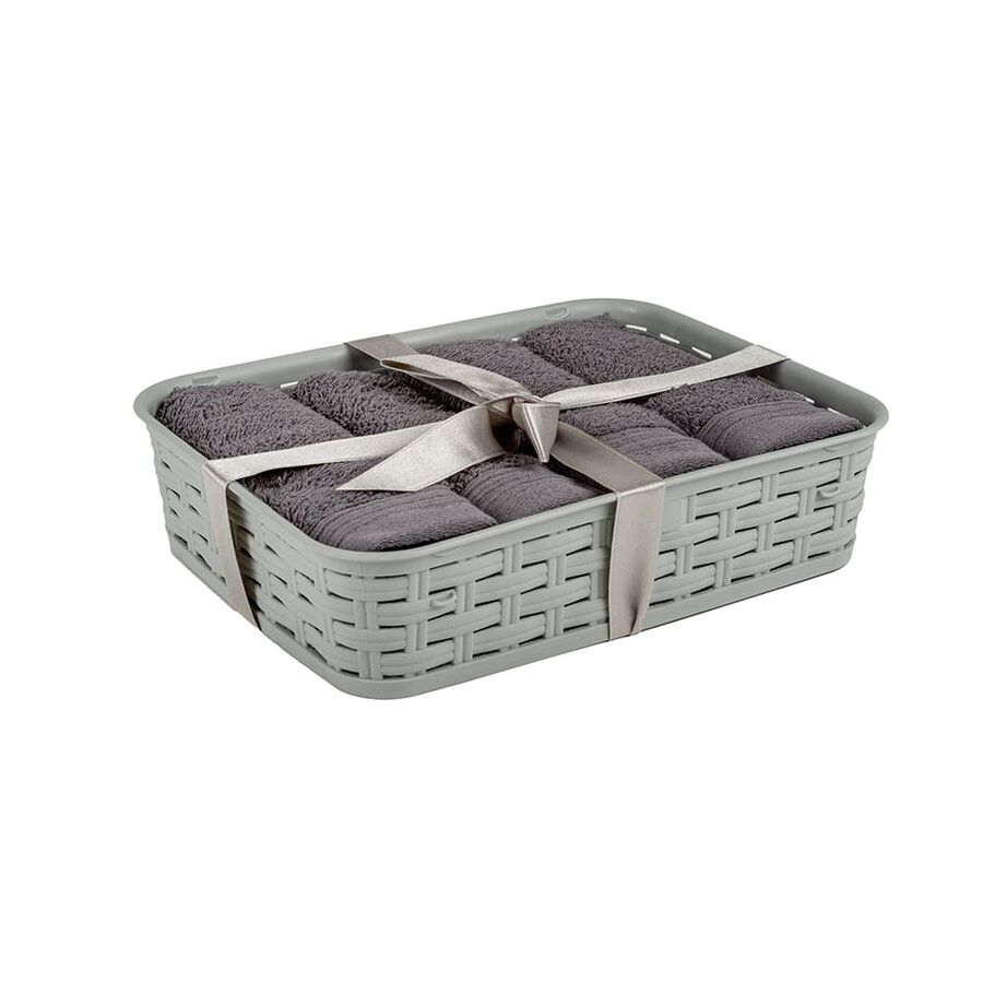 Cesta con 4 toallas grises de aseo 30x30cm