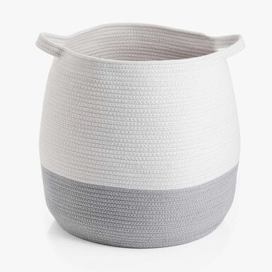 Cesta abombada de algod&oacute;n gris y blanco Neva