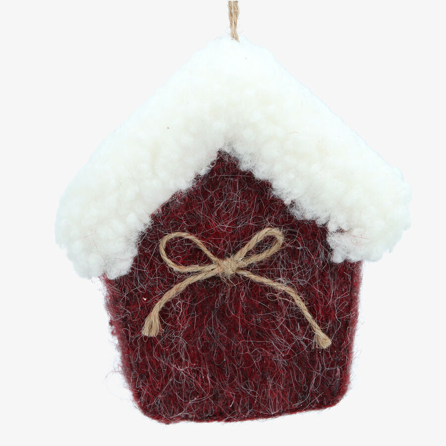 Bola de Navidad de casita de fieltro roja 12x6x13cm