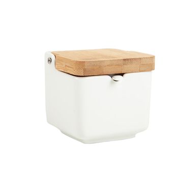 Azucarero cerámica con tapa bambú 8x8x8