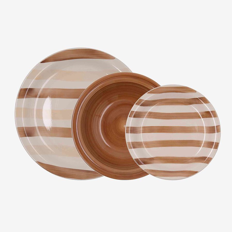 Vajilla de 18 piezas cer&aacute;mica marr&oacute;n y  beige Crema Aegea