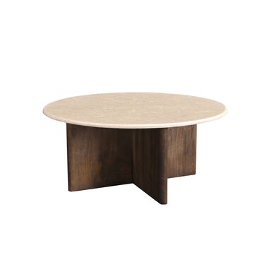 Mesa de centro de madera de mango y mármol Kioto Ø90x38cm