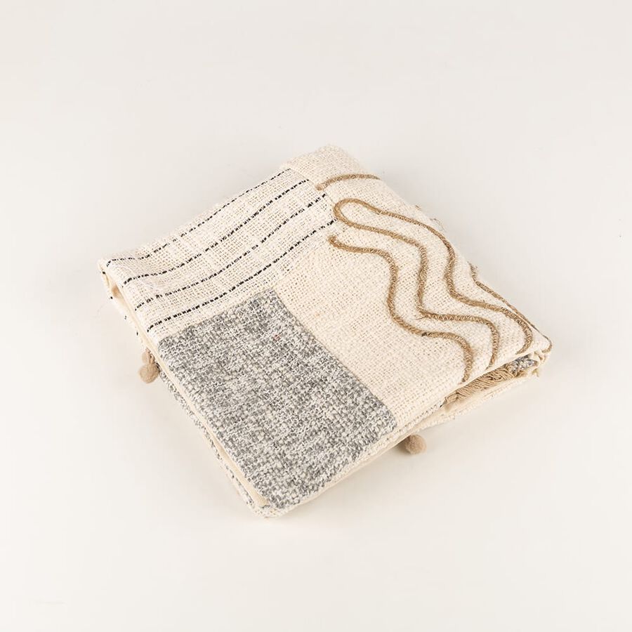 Funda de cojín gris y marfil de algodón 45x45cm