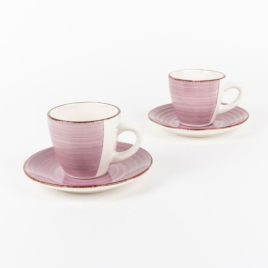 Set 2 tazas con plato rosa de gres Vita 22cl
