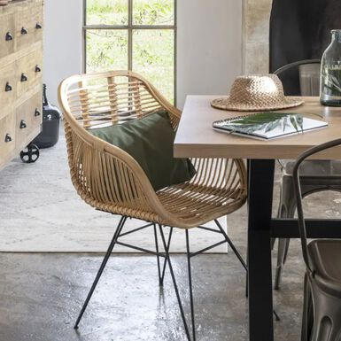 Silla de comedor de ratán y metal Adriane 60x58x85cm
