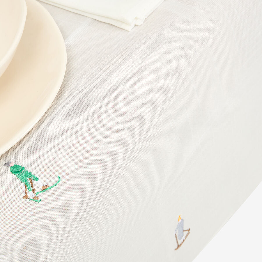 Mantel blanca bordado Esquiadores 150x250cm