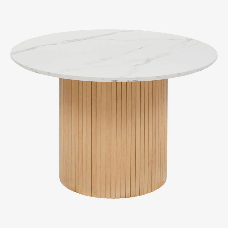 Mesa de comedor de madera efecto m&aacute;rmol Korel &Oslash;110cm