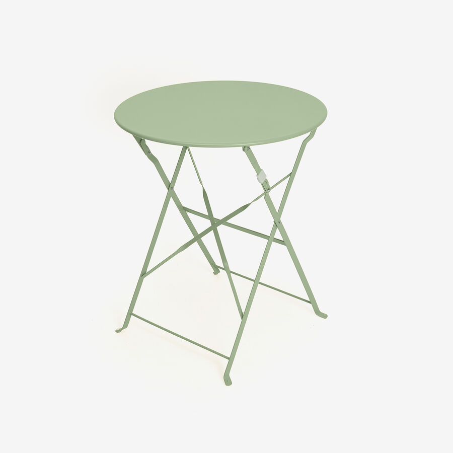 Set de jard&iacute;n de mesa y 2 sillas de acero verde Bistro