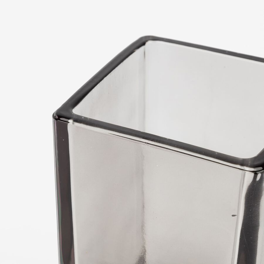 Vaso portacepillos de vidrio gris Cube 10cm