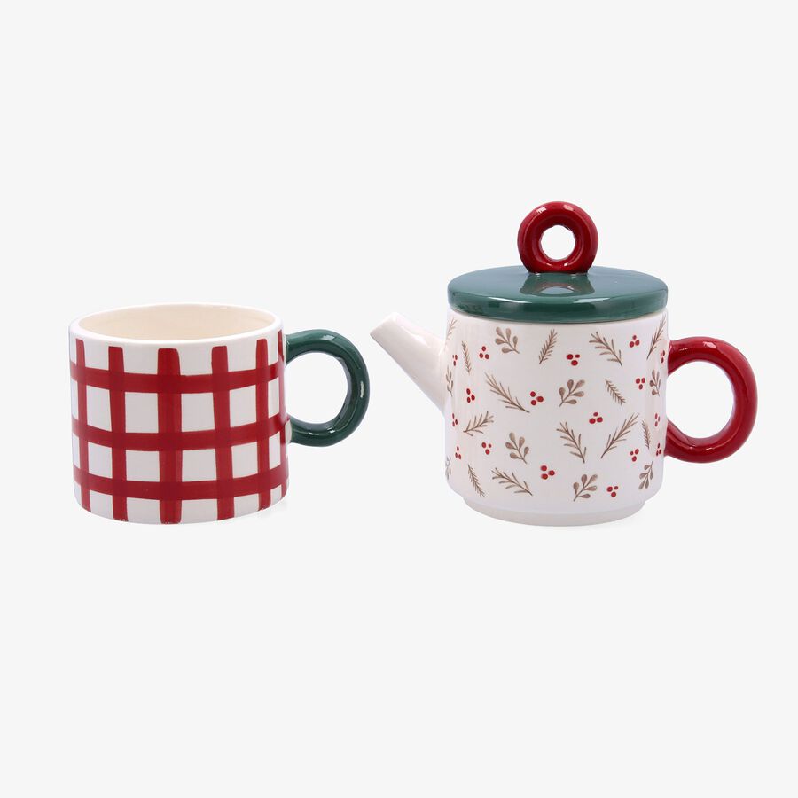 Set de tetera y taza de dolomita verde y rojo Clau&Chloe