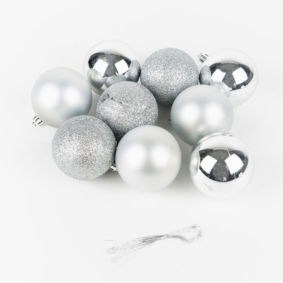 Set de 9 bolas decorativas plateadas variadas 6cm