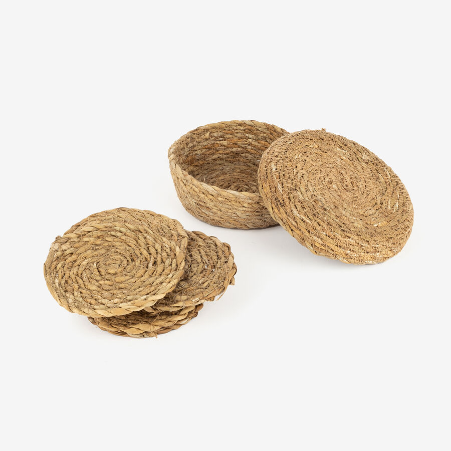 Set de 6 posavasos de fibras naturales con caja typha Ø12x5cm