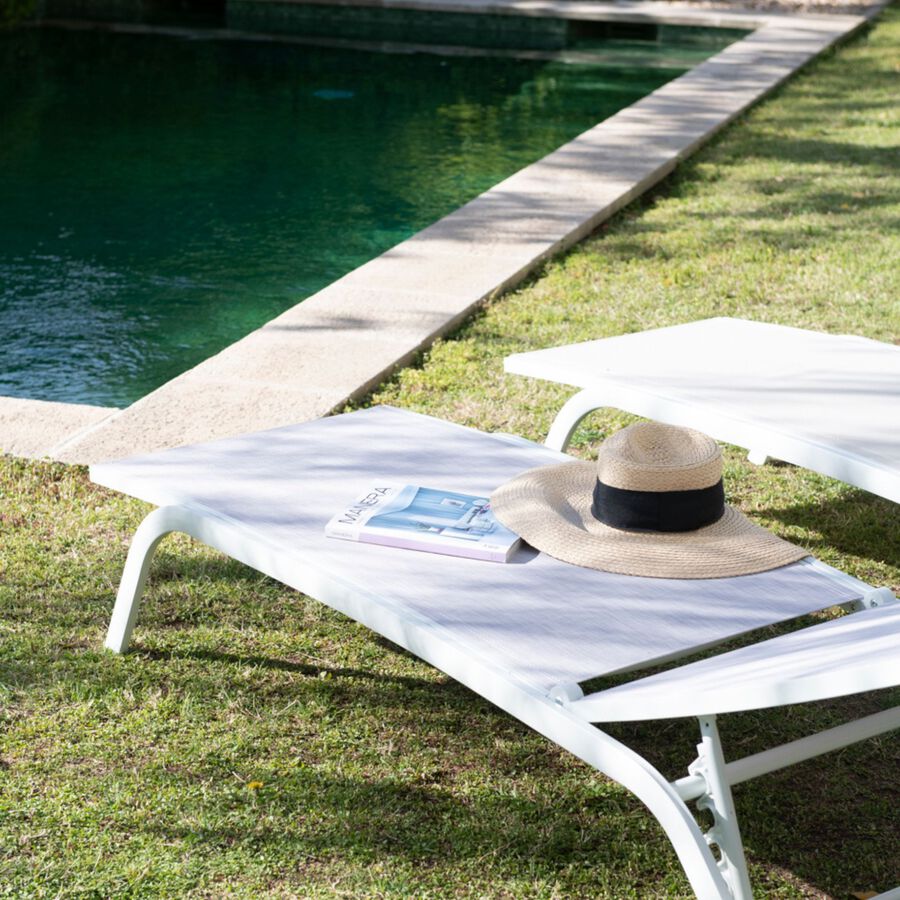 Tumbona reclinable de aluminio y textiline gris 193x61x94cm