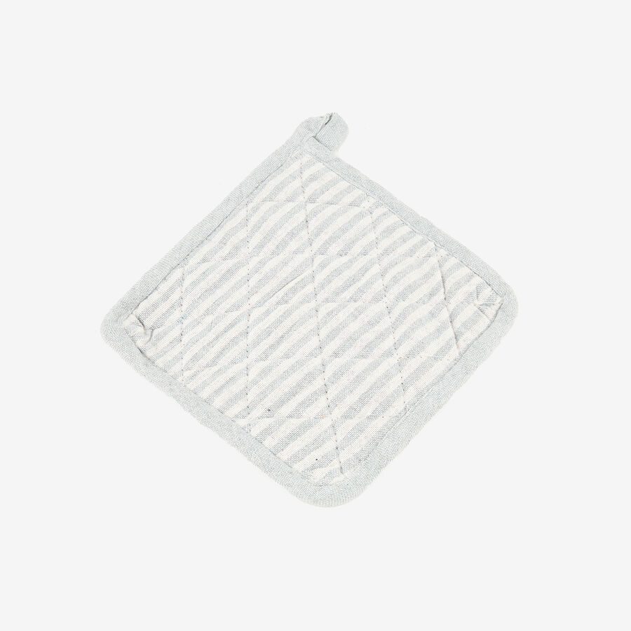 Set de manopla y agarradera de algodón con rayas grises