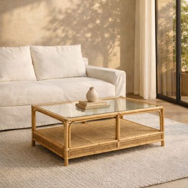 Mesa de centro de rat&aacute;n y cristal Corvo 110x60x40cm