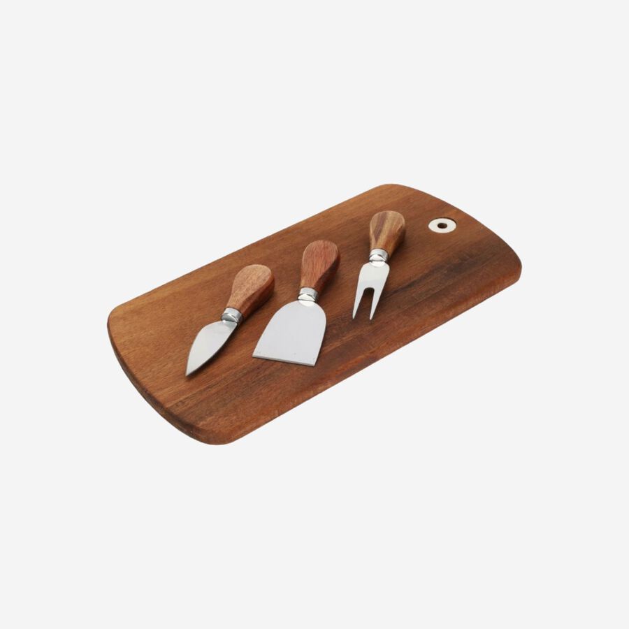 Tabla de quesos de madera de acacia con 3 utensilios