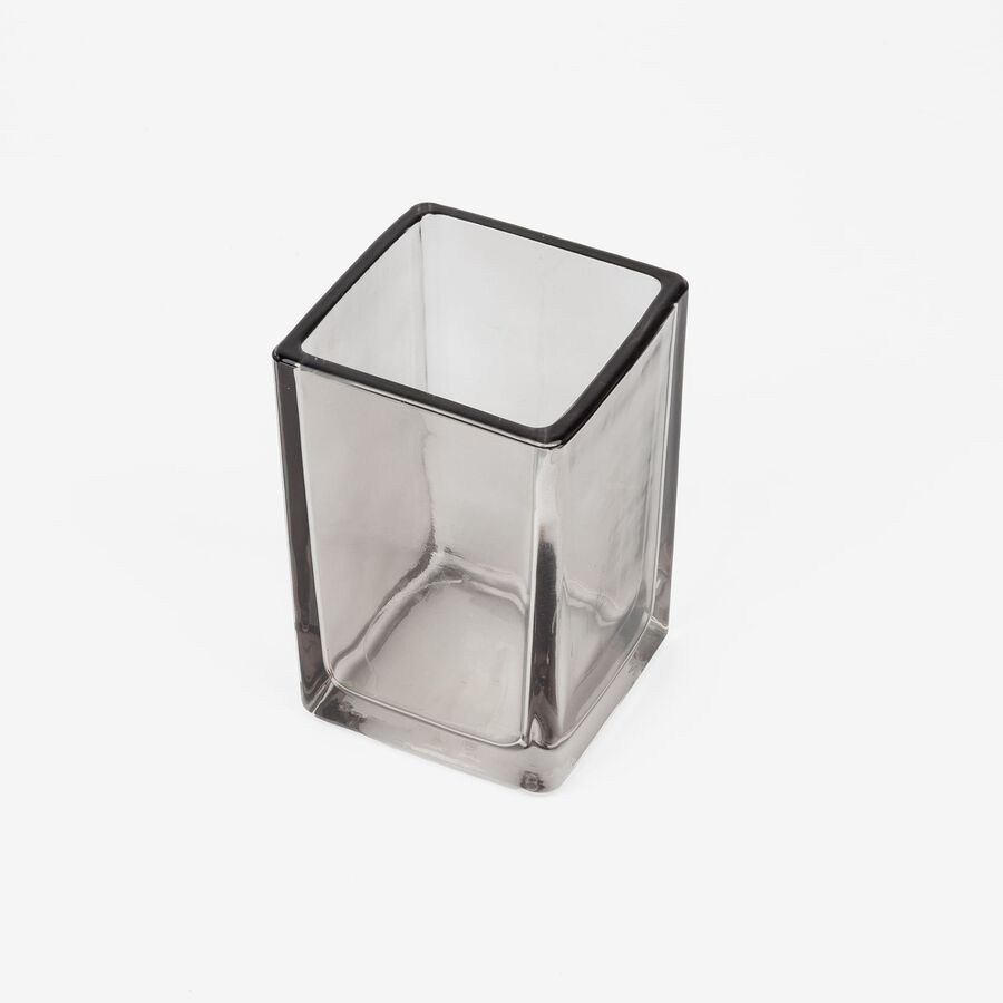 Vaso portacepillos de vidrio gris Cube 10cm
