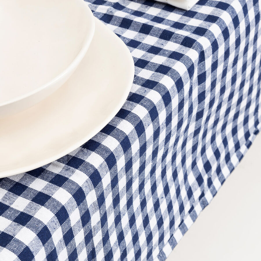 Mantel azul de algod&oacute;n Vichy 150x150cm