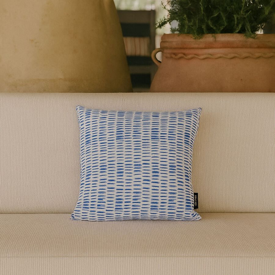 Cojín de exterior azul y blanco 43x43cm