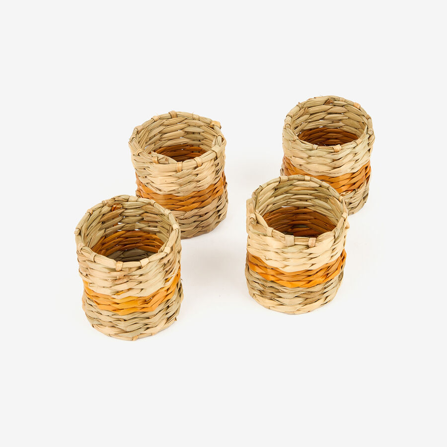 Set de 4 servilleteros de fibras naturales raya roja Ø5cm