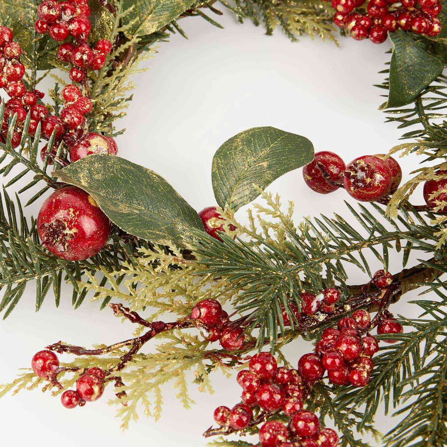 Corona decorativa con bayas rojas Ø35cm