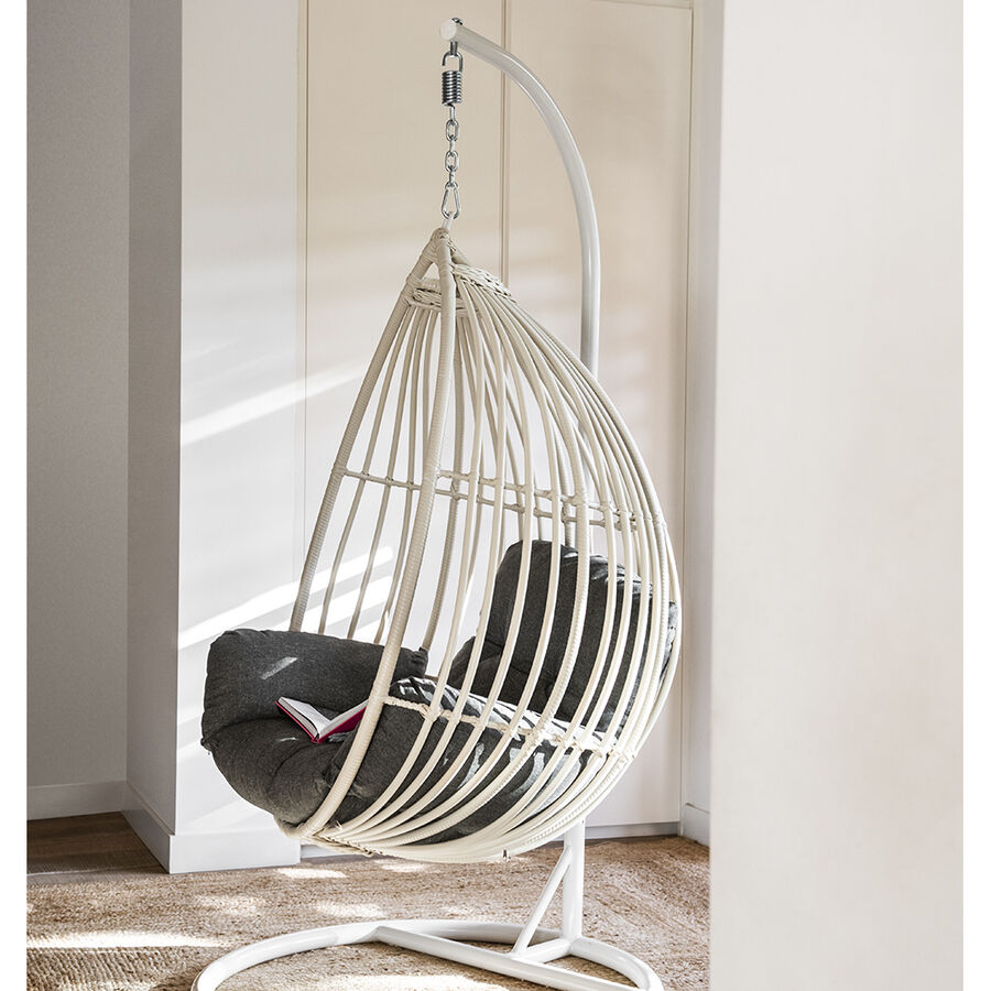 Sillón colgante blanco con cojín gris Summer 98x98x203 cm