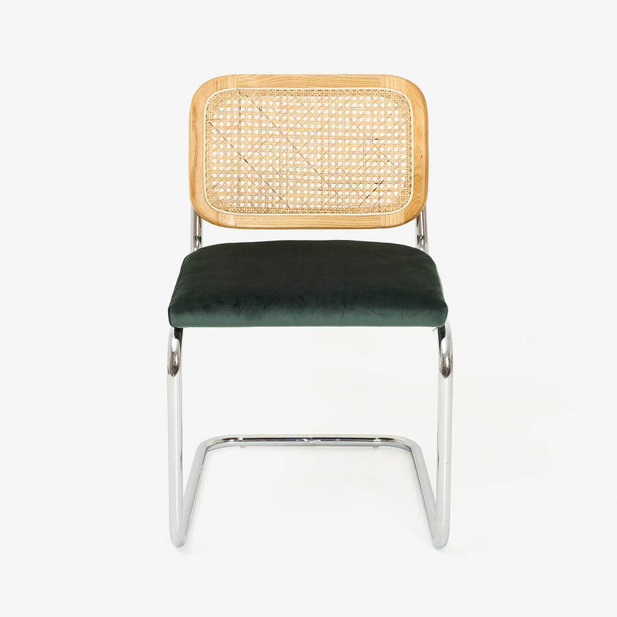 Silla de comedor de madera de olmo y rat&aacute;n verde Leonor 47,5x63,5x82cm Clau&Chloe