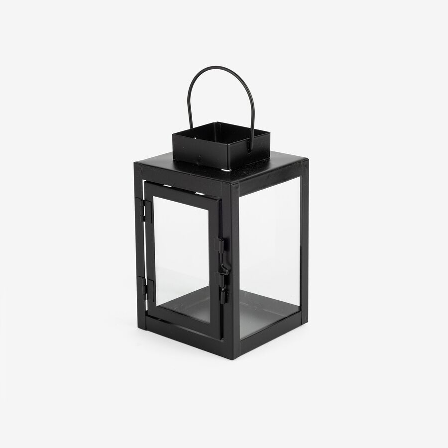 Farol negro de metal Grober 10x10x16cm