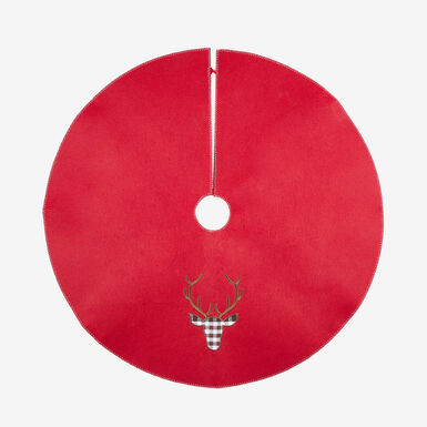 Alfombra para árbol roja con Ciervo tartán Ø90cm