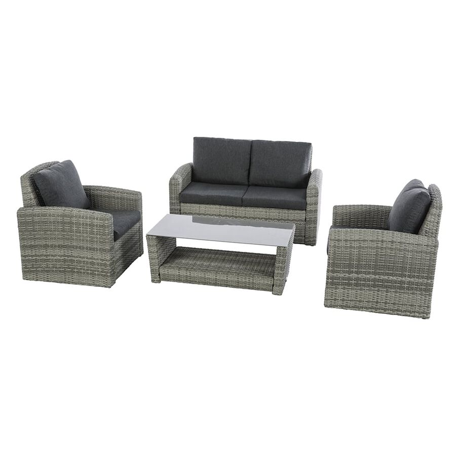 Conjunto de sofás de jardín de 4 piezas de ratán gris 128x76x66cm