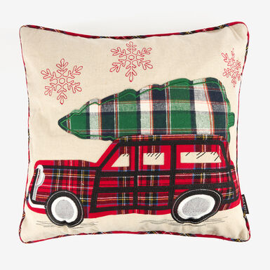 Funda de cojín Coche con árbol de tartán 45x45cm