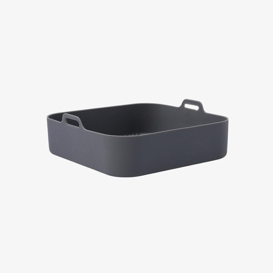 Cesta cuadrada de silicona gris para freidora de aire 22x22x9cm