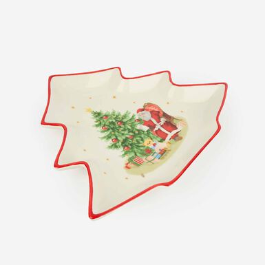 Plato árbol de cerámica Santa Claus con árbol 28x23cm