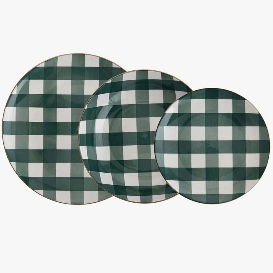Vajilla 12 piezas de vichy verde de porcelana Pradera