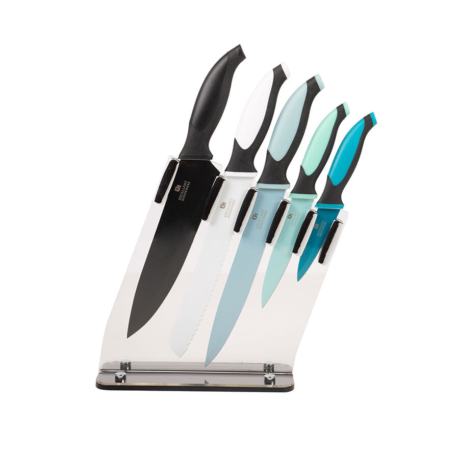 Set de 5 cuchillos con tacoma transparente de acero inoxidable