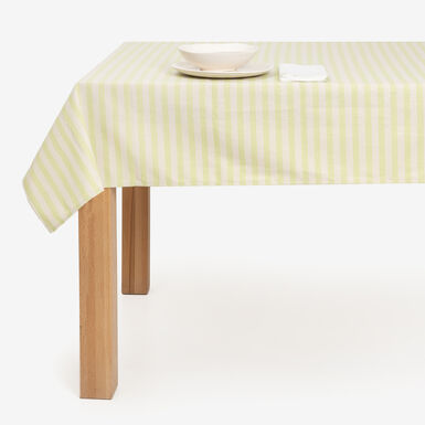 Mantel de algod&oacute;n reciclado de rayas verde 135x200cm