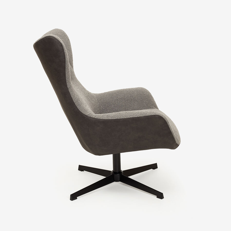 Butaca giratoria gris con puf Brida 86x80x102cm Clau&Chloe