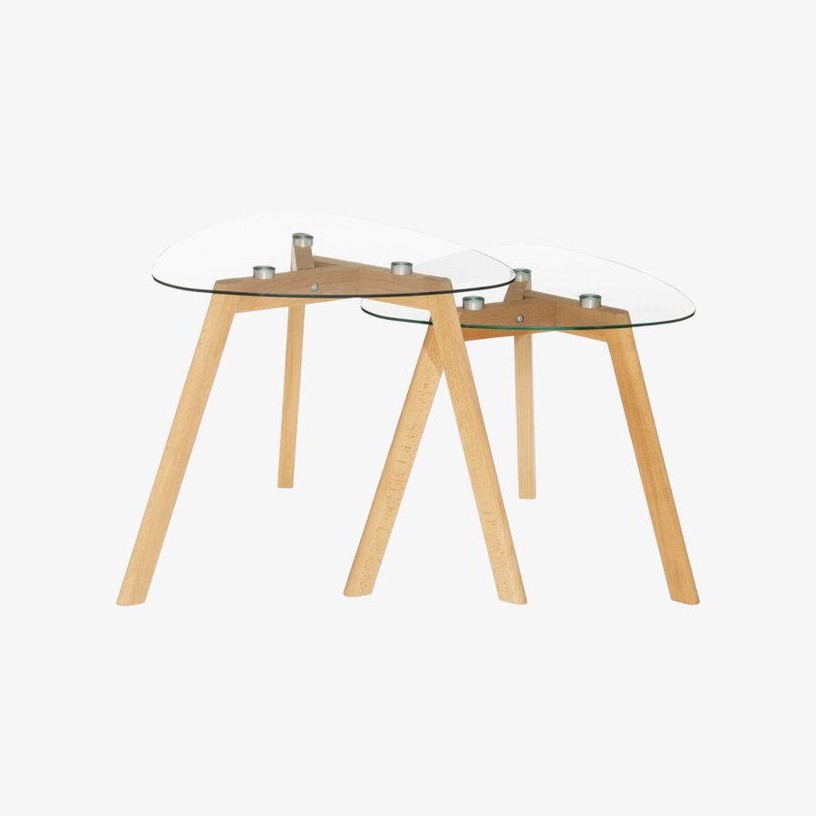 Set de 2 mesas auxiliares de cristal y madera de haya Agres