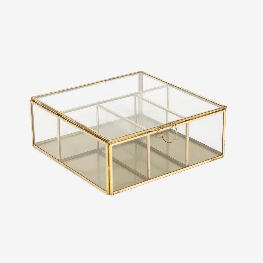 Joyero cristal/metal dorado 20x20x8cm