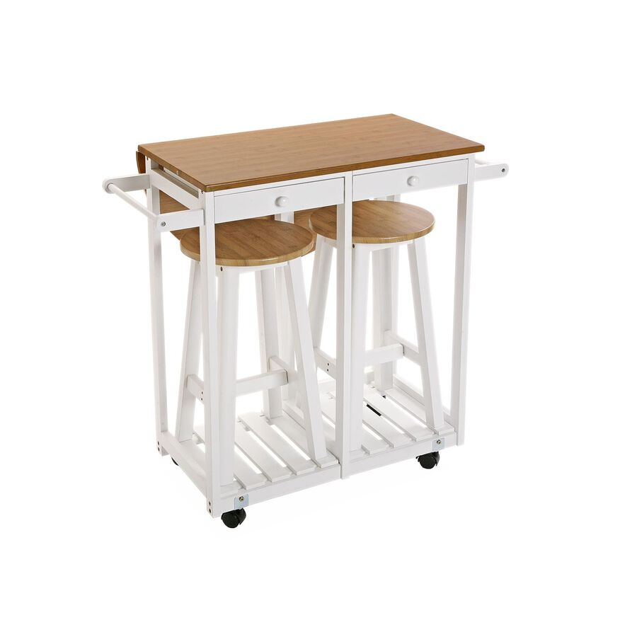 Mesa de cocina extensible con 2 taburetes de madera DM 74x35x84cm