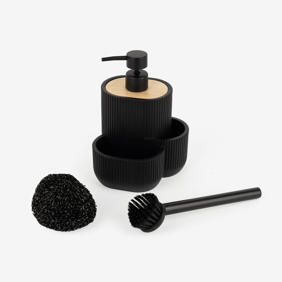 Dispensador de jabón de poliresina con accesorios negro