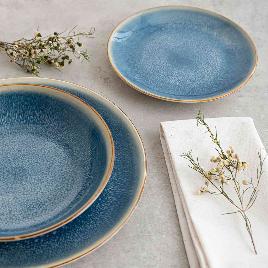 Vajilla de 12 piezas de porcelana azul Aura